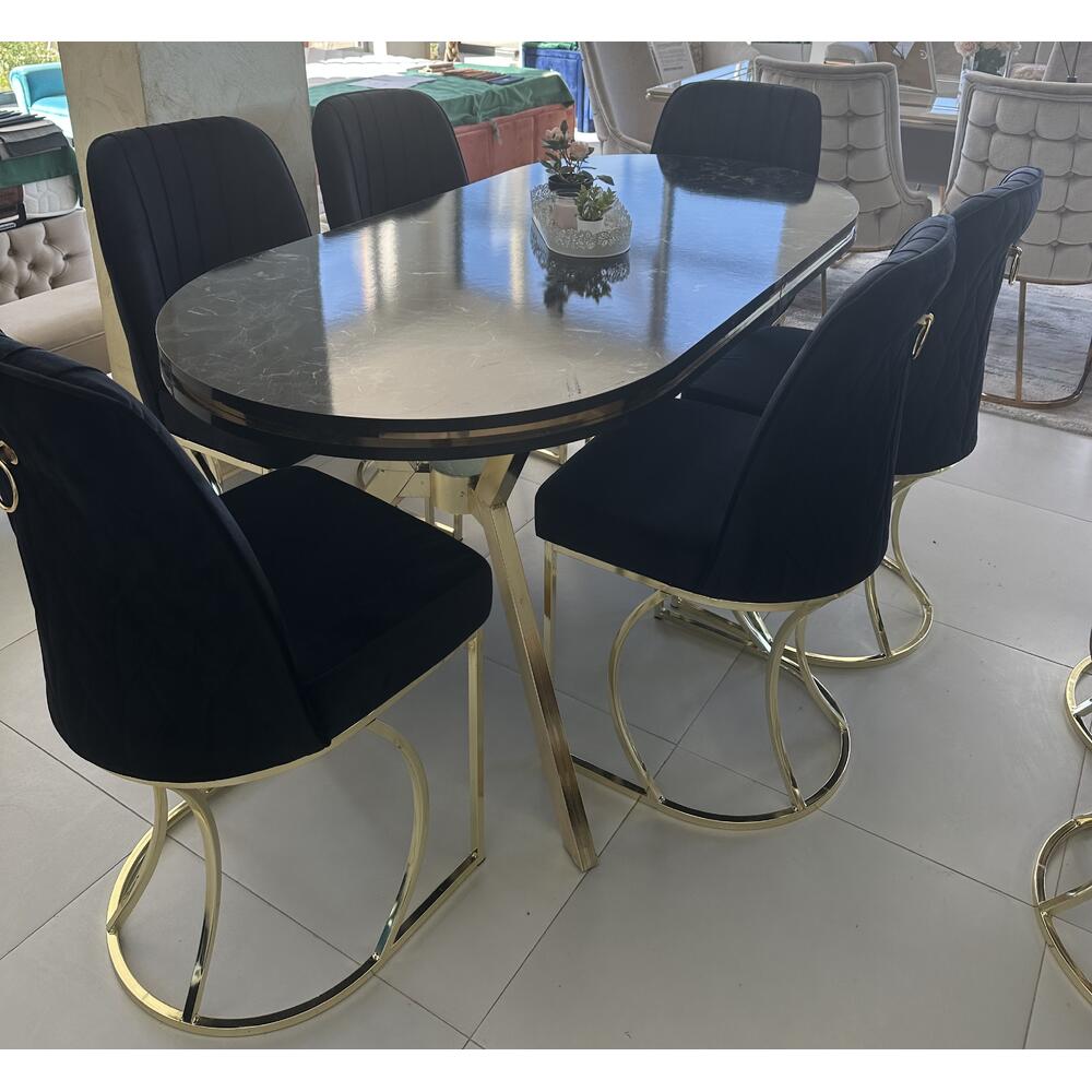 Set masa ovala +6 scaune negre