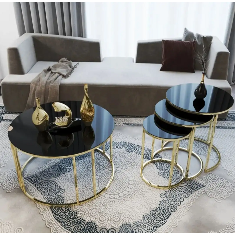 Set Masute de cafea cu 4 piese Laguna, negru/gold